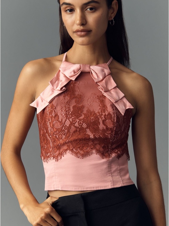 Anthropologie Tops - ANTHROPOLOGIE MAEVE Lace Bow Halter Tank Top in Powder Pink size Small